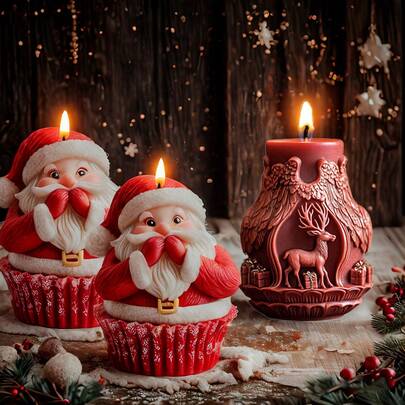 1 件圣诞老人蜡烛模具麋鹿圆柱 DIY 手工皂石膏树脂适用于圣诞派对装饰饰品和创意礼物