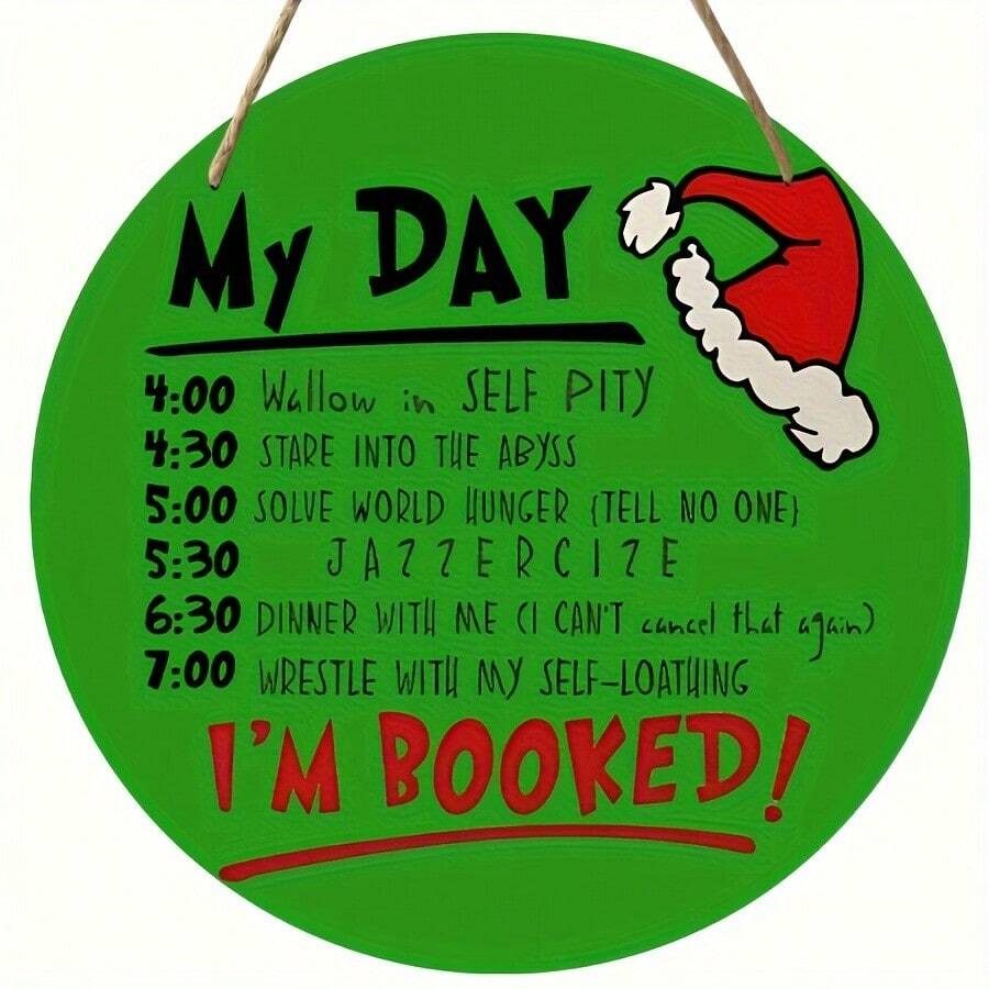 1pc Decorative Wooden Plaque, Today's Plan, Interesting Decor, Personalized Decor, Christmas Round Wooden Sign, Holiday Decor, Funny Christmas Party Decoration, Merry Christmas, Happy New Year, Christmas Gift, Christmas Hanging Ornament Home Decor Christmas Decorations Room Decor - Multicolor - View 1