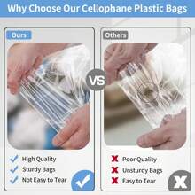 100 个大号自封玻璃纸袋自粘式透明可重复密封玻璃纸塑料袋,用于包装衣服、T 恤、裤子、饰品 - 白色 - 查看 5