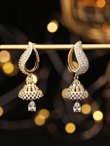 1 Cặp Hoa tai Jhumka sang trọng, Thiết kế hình giọt nước bằng đá Zirconia thanh lịch Hoa tai Jhumki dạng lủng lẳng thanh lịch, Quà tặng trang sức thời trang cho phụ nữ để đeo hàng ngày, lễ hội, đám cưới và tiệc tùng - nhiều màu - Xem 8