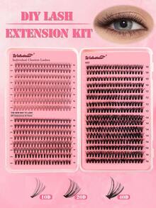 Waloshow DIY 640 件 D 卷单簇睫毛延长套装，10-16 毫米 30D+40D+50D 黑色浓密束假睫毛，D 卷簇睫毛延长套装，适合家庭使用浓密轻盈的睫毛延长睫毛簇套装，睫毛，睫毛，假睫毛 - 黑色 - 查看 13