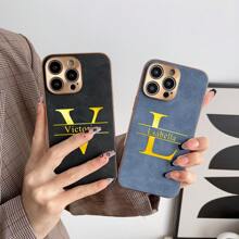定制手机壳适用于 17 16 15 14 13 12 11 Pro Max 17 Air 16 15 14 Plus 兼容三星 Galaxy S25 S24 S23 S22 Ultra Plus 后盖奢华皮革电镀保险杠金属镜头保护防震外壳个性化首字母名称 3D DIY 雕刻金色字母烫印技术皮套节日礼物送给情侣朋友家人自己