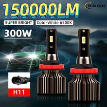 2 件 H1 H3 H7 H11 9005/HB3 9006/HB4 9012 9004 9007 H4 H13 汽车前照灯远/近光组合，12V 6500K 超白光 150000LM，高速风扇亮 3570CSP 芯片，即插即用灯泡，超聚焦光束，航空铝快速冷却