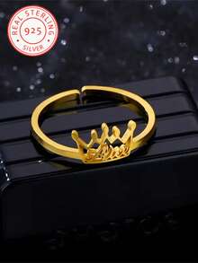A 925 Silver Customised English Name Crown Ring With Adjustable Opening Design, Delicate Crown Details, Elegant Simplicity. - Multicolor - View 4