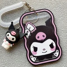 Sanrio Funda transparente suave y adorable de Kuromi para tarjeta de campus, tarjeta de estudiante, tarjeta de comida, tarjeta de acceso, tarjeta de autobús con cordón colgante, para hombre y mujer, útiles escolares, de vuelta al colegio