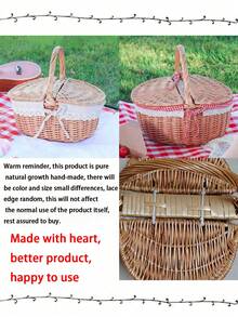 1 Pc Natural Wicker Picnic Basket - With Double Lids And Removable Linen Lining - Double Openings Design, Suitable For Camping, BBQ, Shopping, Home Storage, Home Decor, Fruit/Vegetable Storage - Decorative Edging Trim, Picnic Accessories - Multicolor - View 11