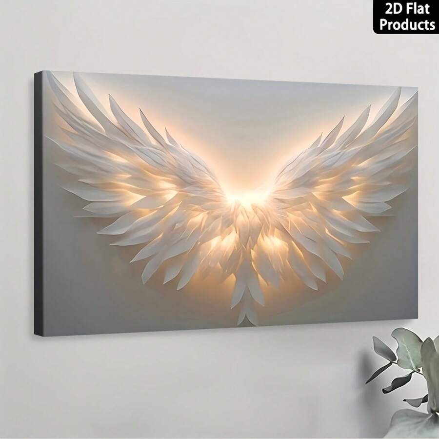 2d Flat 1pc Canvas Art Print,Modern Decorative Theme Of Gorgeous Angel Wings,Wood Framed Painting (1) Thickness 2. 5 Cm/ 1 Inch-Home Decoration For All Occasions,Ideal New Year, Valentine's Day,Thanksgiving,Easter,Christmas Gift,Room Decoration Aesthetic,Wall Decoration Art,Perfect Gift,Autumn And Winter Wall Decoration,Living Room Decoration, Bedroom Decoration, Kitchen Decoration, Entry Decoration, Bathroom Decoration, Direct Wall Painting, High Quality Wall Painting Poster,Modern Home Decoration Stretched And Framed Ready To Hang