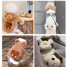 1pc Dog Clothes, Cute Bear Plush Hooded Cotton Padded Jacket, Suitable For Poodle, Teddy, Bomei And Pet Cats In Autumn/Winter - Multicolor - View 2