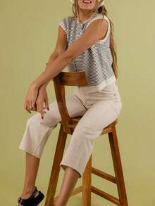 Women Short Rolle Sleeve Basic Knitted T-Shirt Casual Button Up Knit Vest Tops - Multicolor - View 7