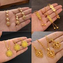 1 套金色镂空珠宝套装，优雅耳环和项链 2 件简约套装，非洲阿拉伯欧洲珠宝礼物，适合节日、婚礼、订婚 - 金黃色 - 查看 8