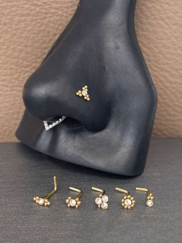 20g Nose Stud Set Nose Piercing Nose Ring Simple Base Silver Tiny Zirconia L Shape Post Stainless Steel Curve Nose Pin Nose Jewelry