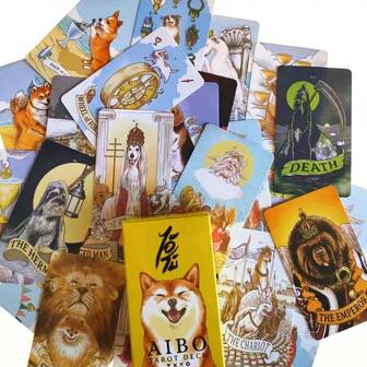 1 pieza - 78 Cartas Tarot de perro lindo, cartas flashcard Tarot, cartas oráculo en inglés, material de tarjetas de regalo para fiestas y juegos, juegos y accesorios