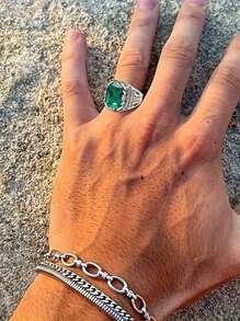 1 Vintage Green Synthetic Zirconia Ring For Men - Intricate Dragon And Flower Design, Alloy Metal Jewelry For Parties And Formal Events, Unique Gift For Him