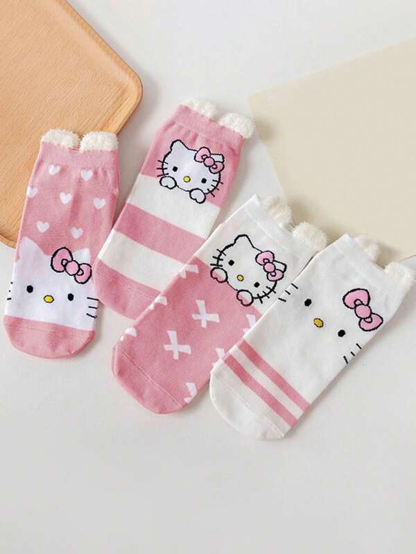 Sanrio 1 Pair/4 Pairs Ladies Sanrio Hello Kitty & Charmmy Kitty Cute Simple Moisture Wicking Comfortable Casual Socks