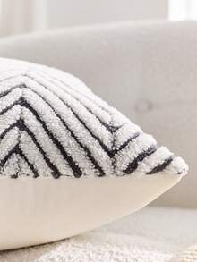 1pc Gray & White Bohemian Geometric Plush Decorative Pillow Cover (Pillow Insert Not Included), Reverse Side In Fleece Fabric, Square Cushion Cover, Holiday Home Pillow Decor, Soft & Comfortable Plush Material, Modern Decor For Sofa, Home & Bedroom,Fall Decor,Autumn Decor,Room Decor - Gray White - View 5