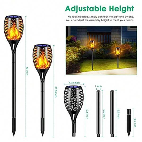 1 Pieza Luces solares para exteriores 99 LED talla grande altas y grandes, luces solares con llama parpadeante de 43" a prueba de agua para iluminación de senderos, decoración navideña para jardín, patio, yarda