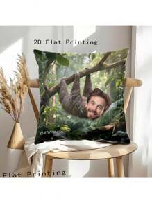 1pc Funny Sloth Face Printed Pillow Cover, Customized Pillowcase, Creative Housewarming Gift For Friends