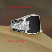 1 Men's Luxury Golden Ring With Black Faux Zirconia - Stylish Hip Hop Business Design, Perfect Birthday Gift For Him, Business Accessories, Elegant Golden Ring - Bạc - Xem 4