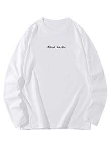 女式宽松字母印花休闲长袖 T 恤，百搭，棉质，春秋季 - 白色 - 查看 5