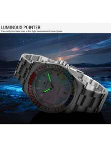 T-WINNER 1 件男士时尚自动手表，奢华冰晶表壳，夜光指针，不锈钢表带，商务时尚机械表，带盒礼品 - 藍色 - 查看 6