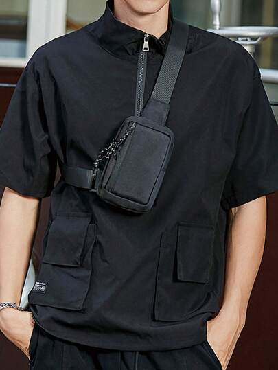 1 件男士迷你斜挎包手机包多功能斜跨单肩包适合户外运动徒步跑步骑行旅行工作时尚简约邮差包