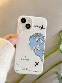1pc Customized Phone Case, Couples Blue & Pink Airplane Patchwork Map Pattern Anti-Slip Matte 2-In-1 TPU Phone Case Compatible With IPhone 17ProMax/16ProMax/16Pro/16Plus/16E/16/15/15Plus/15Pro/15Promax, 14/14Plus/14Pro/14Promax, 13/13Pro/13Promax, 12/12Pro/12Promax, 11/11Pro/11ProMax, 8/7 Phone Accessories
