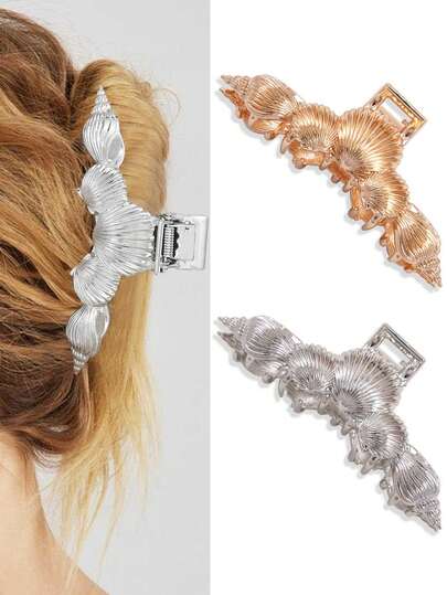 Women's Elegant Conch Shell Hair Clips, Large Metal Alloy Creative Ocean Element Hair Accessories, Suitable For Daily Wear, Party, Travel Winter Claw Clips Fall Hair Claws Elegant Hair Clutch