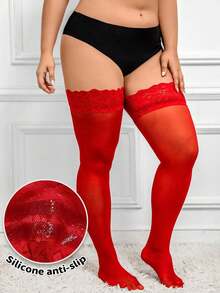 Plus Size Lårhöga Strumpor - Svarta Spetstopp Transparenta Lårhöga Strumpor, Sexiga Lårhöga Strumpor, Strumpbyxor, Y2K - Multifärgad - Visa 10