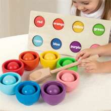 蒙特梭利木制玩具配对游戏杯中彩虹球，全新早教学习玩具，适合 3 岁以上学龄前儿童