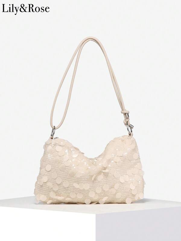 1 szt. Vintage Floral Sequin Decor Jednoramienna torba typu bagietka, duża pojemność dla kobiet, odpowiednia na wyjścia, randki, wakacje, imprezy