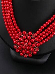Juego de 3 piezas de collar, pendientes y joyas con flores y perlas falsas para bodas, cena y accesorios nupciales