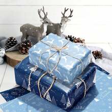 12pcs Christmas Snowflake Elk Deep Blue Gift Decorative Paper Party Gift Box Decorative Outer Packaging Paper, And Safe Paper, Made By Modern Printing Press. It Is Easy To Fold And Cut, And The Prints On The Paper Are Exquisite And Clear.