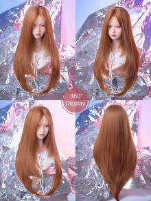 alicegarden Forehead Lace 4 * 1, Forehead Lace Straight Wig, Dirty Orange 28 Inch Daily Natural Semi Woven, Natural Daily Use Realistic Wig