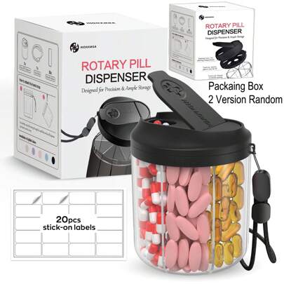 HIONXMGA Pill Dispenser Holds 1 Monthly Vitamins, Supplement Pill Box Easy To Retrieve, Pill Organiser With Anti-Mixing & Wide Openings Designs, Medication Organiser Includes 20 Sticky Labels,Easter, Christmas And Halloween Gifts
