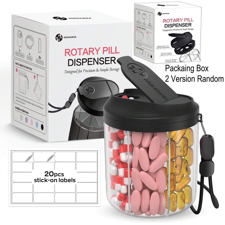 HIONXMGA 药丸分配器可容纳 1 个月所需的维生素，补充药丸盒易于取用，药丸整理器具有防混合和宽开口设计，药物整理器包含 20 个粘性标签，复活节、圣诞节和万圣节礼物