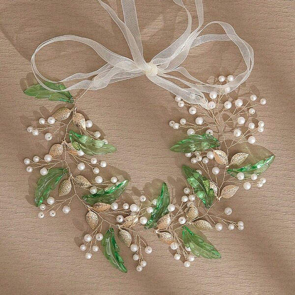1pc European & American Bridal Beach Style Hair Accessories, Acrylic Leaf Headband, Suitable For Cheongsam, Hanfu, Braid