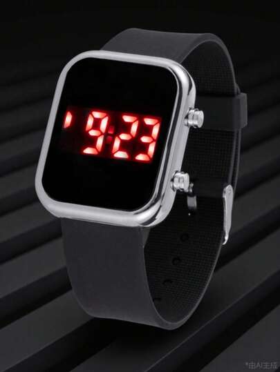 Women's Minimalist Black Silicone Strap Digital Watch, Square LED Display Electronic Watch For Girls & Students, Casual Sports Watch With Soft Rubber Band, Cute Fashion Wristwatch Accessory