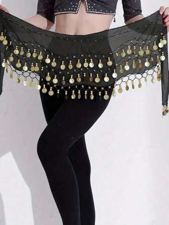 1pc Sequined Belly Dance Belt, Belly Dance Skirt Belt Scarf Wrap Belt