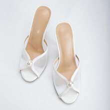 Mesh Mule Heels With 4 Inch Stiletto Heel - 米色 - 查看 4