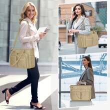 Teacher Tote Bag 15.6 Inch Laptop Bag For Women Work Bag Laptop Tote Nurse Bag Professional Computer Messenger Bag With Insulated Pocket, Laptop Briefcase For Office, College, Nursing - Màu Khaki - Xem 3