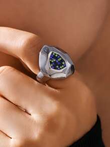 1pc Elegant Multi-Faceted Colorful Crystal Stainless Steel Ring, Women's Daily Accessory