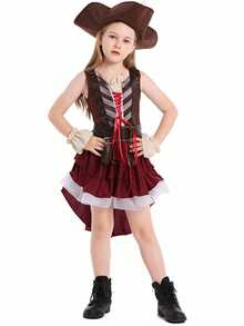 Girls Somali Pirate Role Play Set, Including Hat And Skirt, Suitable For Carnival Party, Festival Dress Up - Apricot - View 1
