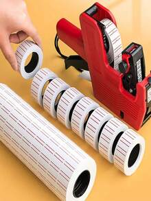 10/20 Rolls High-Adhesive Multi-Purpose Marking Paper, White Red Line Design, Self-Stick Labels For Price Tagging - Supermarket, Home, Store Use | Bulk Organization, Cost-Effective Solution