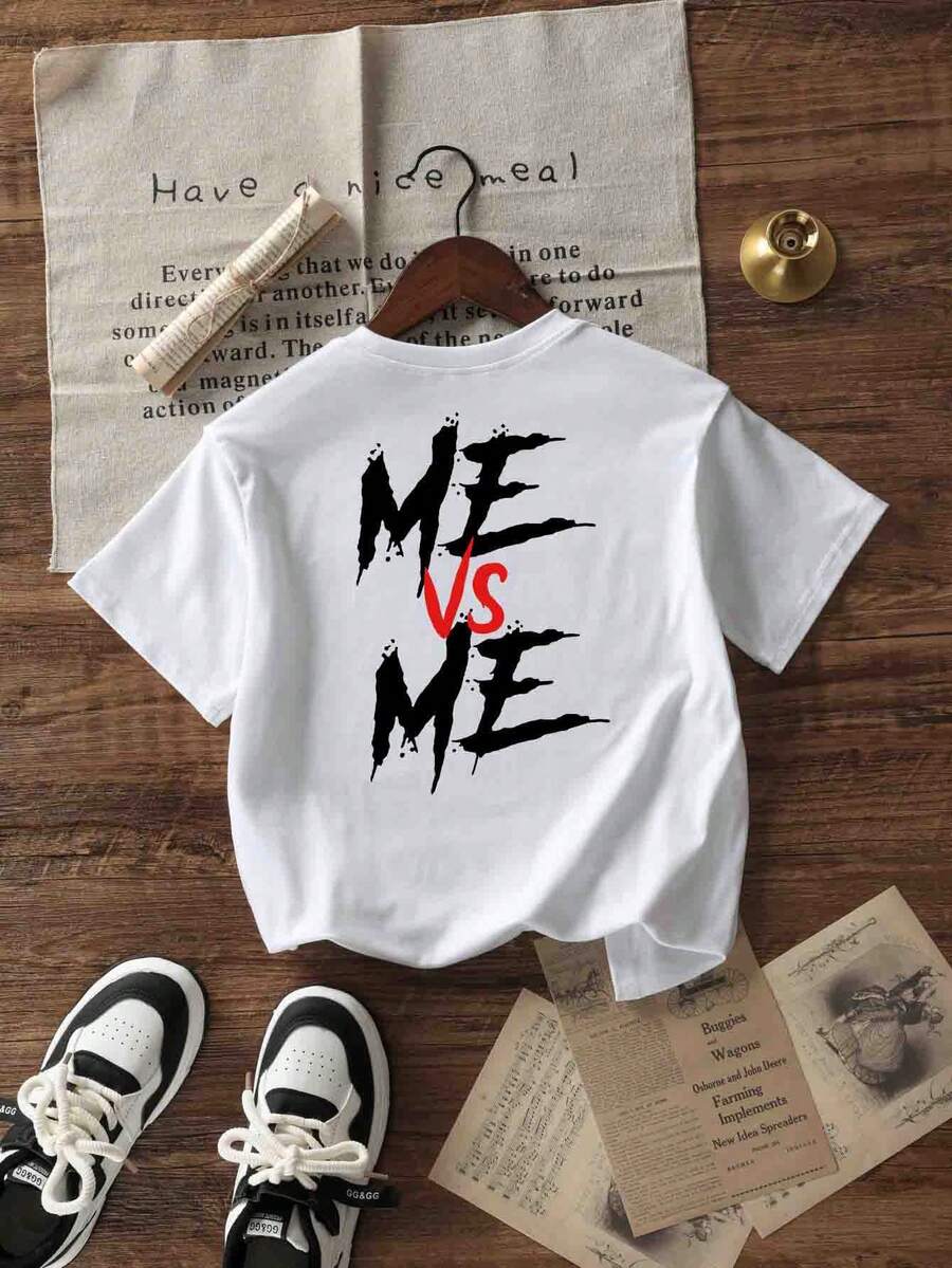 Tween Boy Casual White Round Neck Pullover Short Sleeve T-Shirt With Printed Pattern, Summer - White - View 1