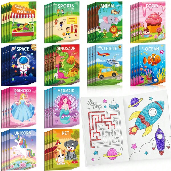 Pacote com 12 livros de colorir para crianças de 3 a 8 a 12 anos (13,8 x 18,7 cm), mini livros de colorir para lembrancinhas de festa infantil, livros de colorir a granel para presentes de aniversário infantil, pequenas sacolas de guloseimas, enchimentos a granel para atividades escolares em sala de aula (não duplicadas), volta às aulas, material escolar