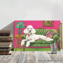 1pc Poodle, Vintage Sofa, Art Deco Style Framed Wall Art - Canvas Prints Poster, Ready To Hang - Home Decor, Ideal For Home, Office Wall Decor, Family Gift, Living Room Bedroom Wall Decor, 2D Flat - 杏色 - 查看 1