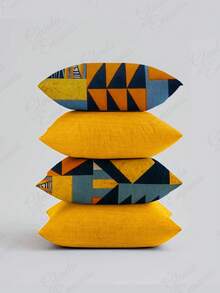 (4 Units) 45x45 Pillow Covers – 2 Plain And 2 Printed – Assorted Colors – AL - Orange-yellow Geometric - View 1