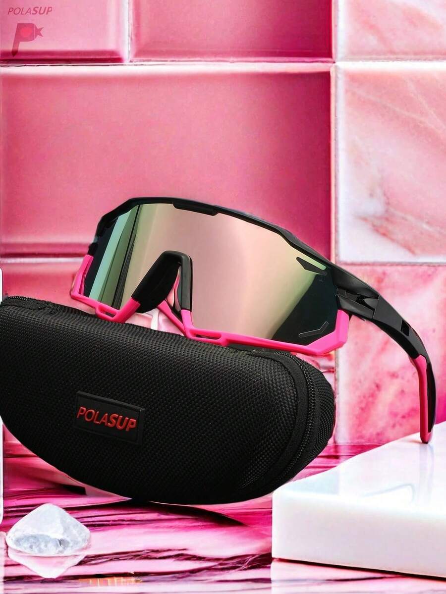 1pc POLASUP Polarized Cycling Glasses, Summer Oversized Sci-Fi Hollow Frame Windproof For Cycling, Outdoor Sports, Hiking (Gift Set Includes EVA Case, Cleaning Cloth, Glasses Strap) - Multicolor - View 1