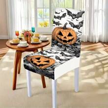 1/4/5/6/7/36pcs Halloween Theme, Pumpkins, Bats Printed Chair Covers / Chair Cover Set, Suitable For Indoor Home Restaurant, Hotel Modern Daily Decoration,Party Decoration,Wedding Decoration,Dining Room Decoration,Kitchen Decoration,Tablecloth Suitable For Square Tables, Elastic Chair Covers Can Be Washed