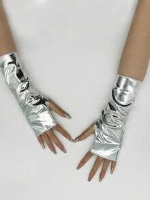 1 Paar lackierte kurze fingerlose Handschuhe, Cosplay Kostümzubehör, Handschuhe mit heller Farbe und reflektierender Beschichtung